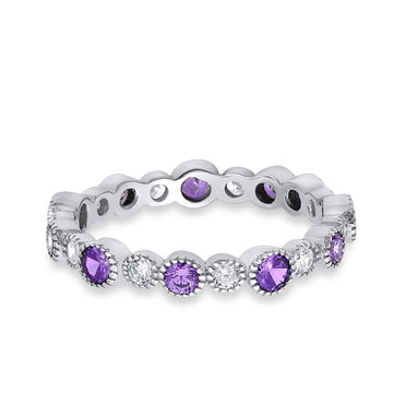 Full Eternity Wedding Ring Simulated Amethyst CZ 925 Sterling Silver